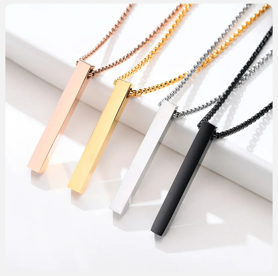 5mm Stainless Steel Pillar Necklace for Men and Women, Minimalist 3D Bar Pendant Unisex Neck Collar