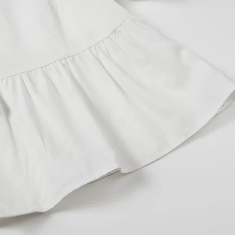 Women Bow Lace Up Puff Sleeve Blouse O Neck Sweet Casual Chic Top in White and Black