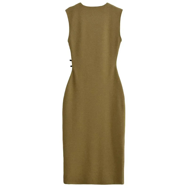 Green Ruffled Sleeveless Midi Dress For Summer Women