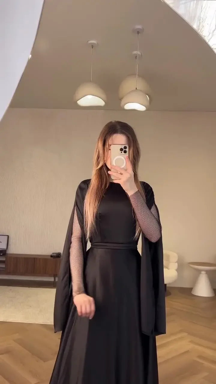 Bandage Maxi Dress High Waist Patchwork Elegant Long Sleeve