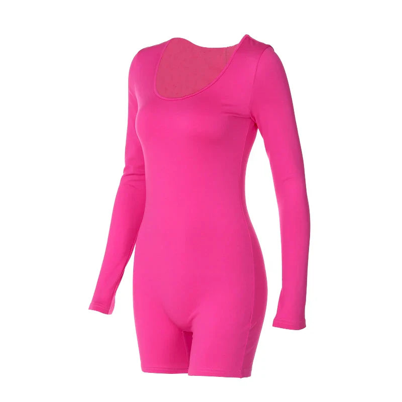 Sexy Slim Fit Autumn Playsuit for Women Long Sleeve Knitted Jumpsuit Solid Color Elegant Basic Fashionable Skinny Bodysuit