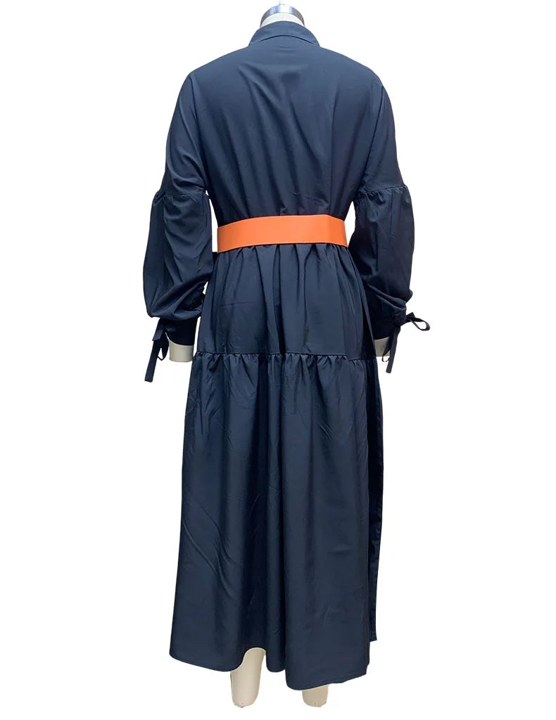 Women Casual Front Button Shirt Dress With Belt Longsleeve