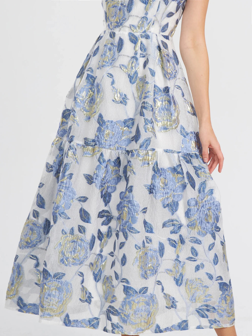 Elegant Organza Maxi Dress With Floral Embroidery