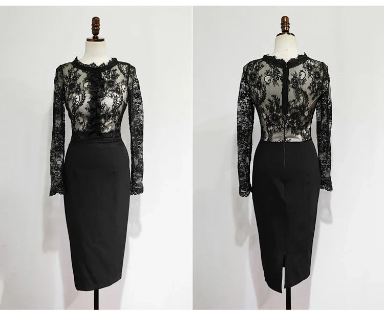 Korean Lace Bodycon Dress Women Office Sheath Pencil
