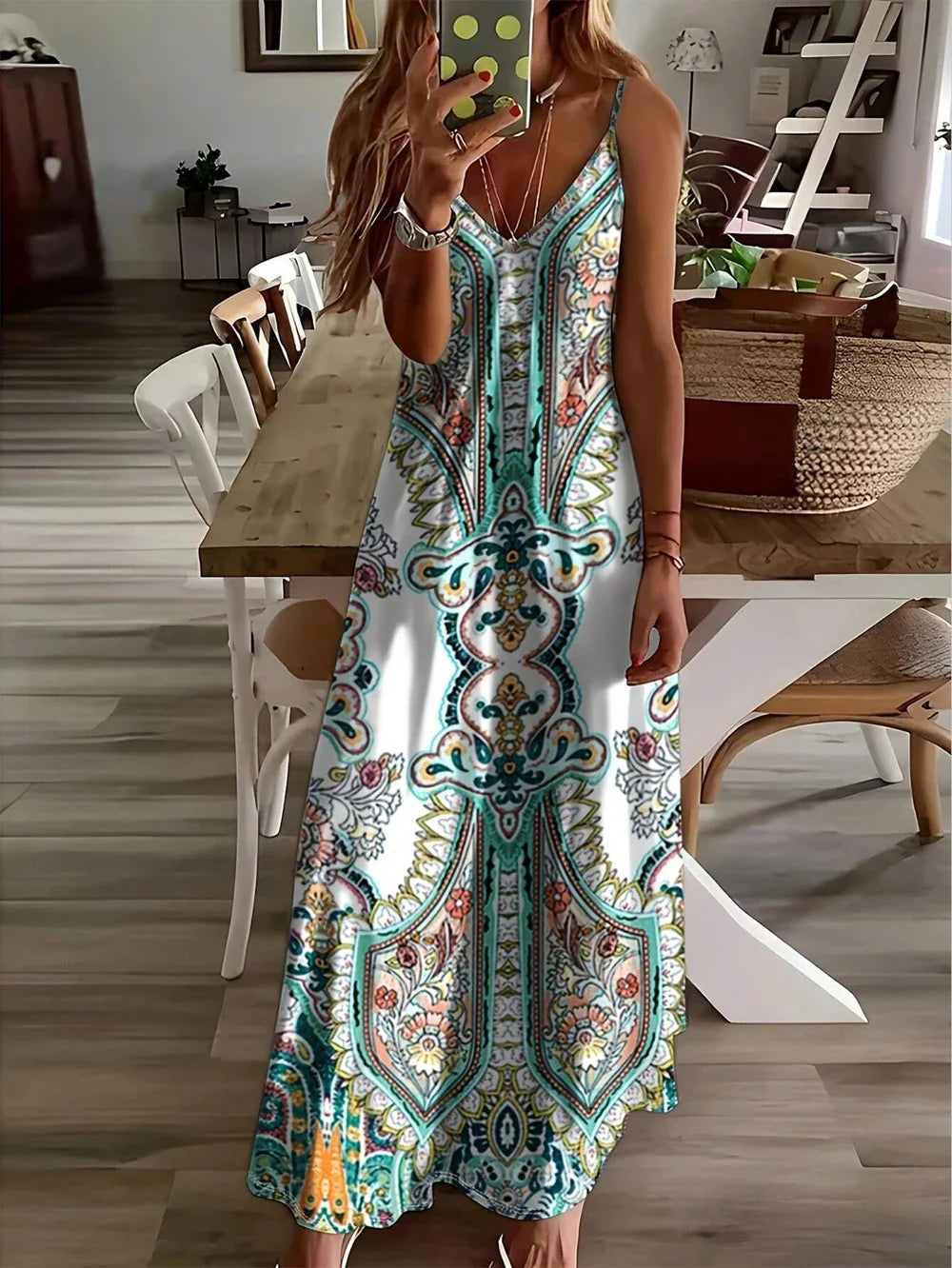 Floral Print Halter Maxi Dress With Pockets Beach Vacation