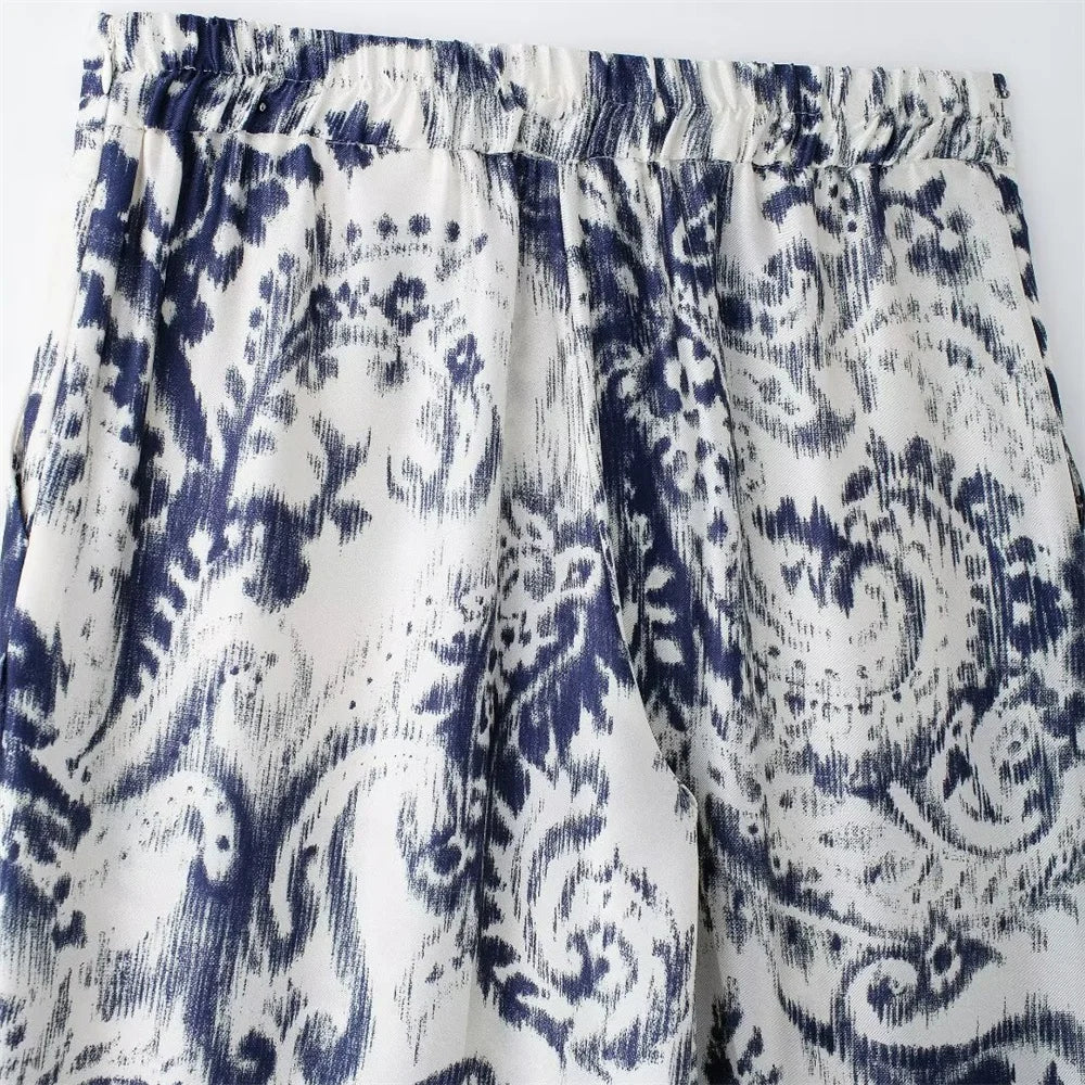 Niche Western Style Printed Shirt and High Waisted Pants Set for Fashionable Autumn Looks