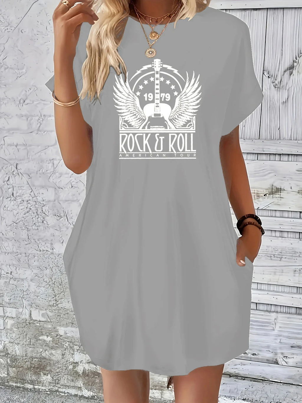 Plus Size Summer Dress Letter Print Round Neck Short Sleeve