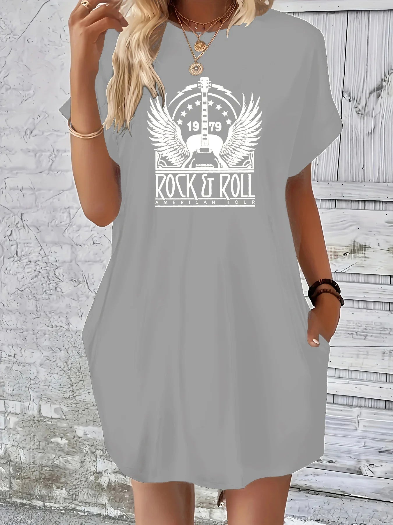 Plus Size Summer Dress Letter Print Round Neck Short Sleeve