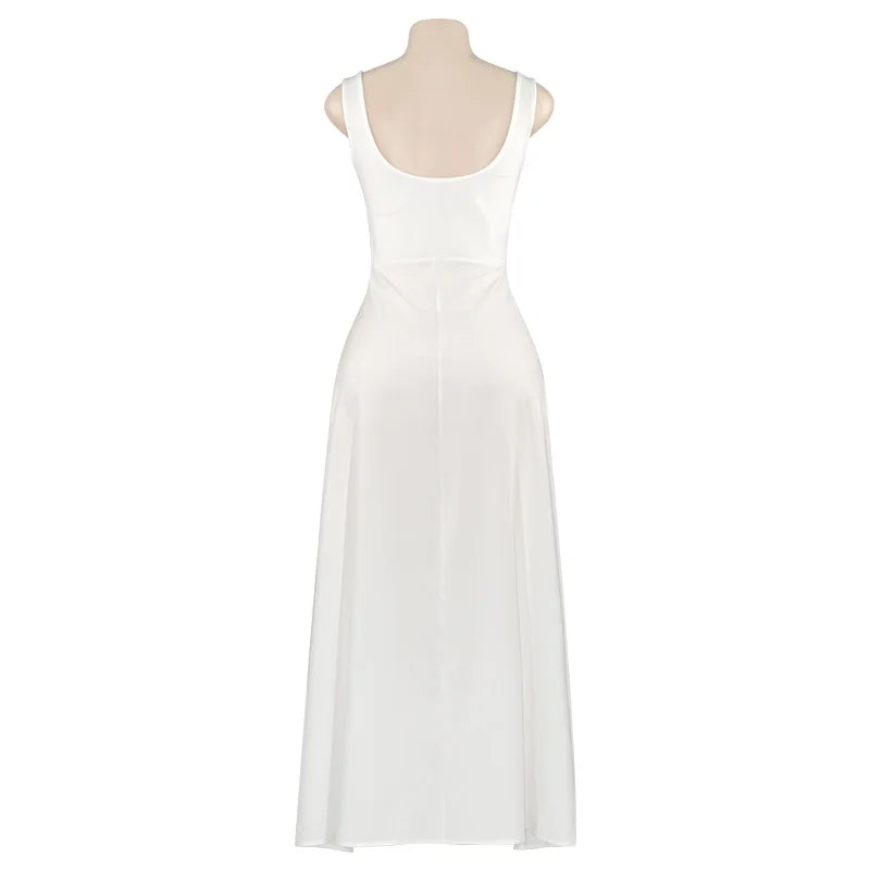 Solid Square Neck Sleeveless Suspender Dress For Women Long