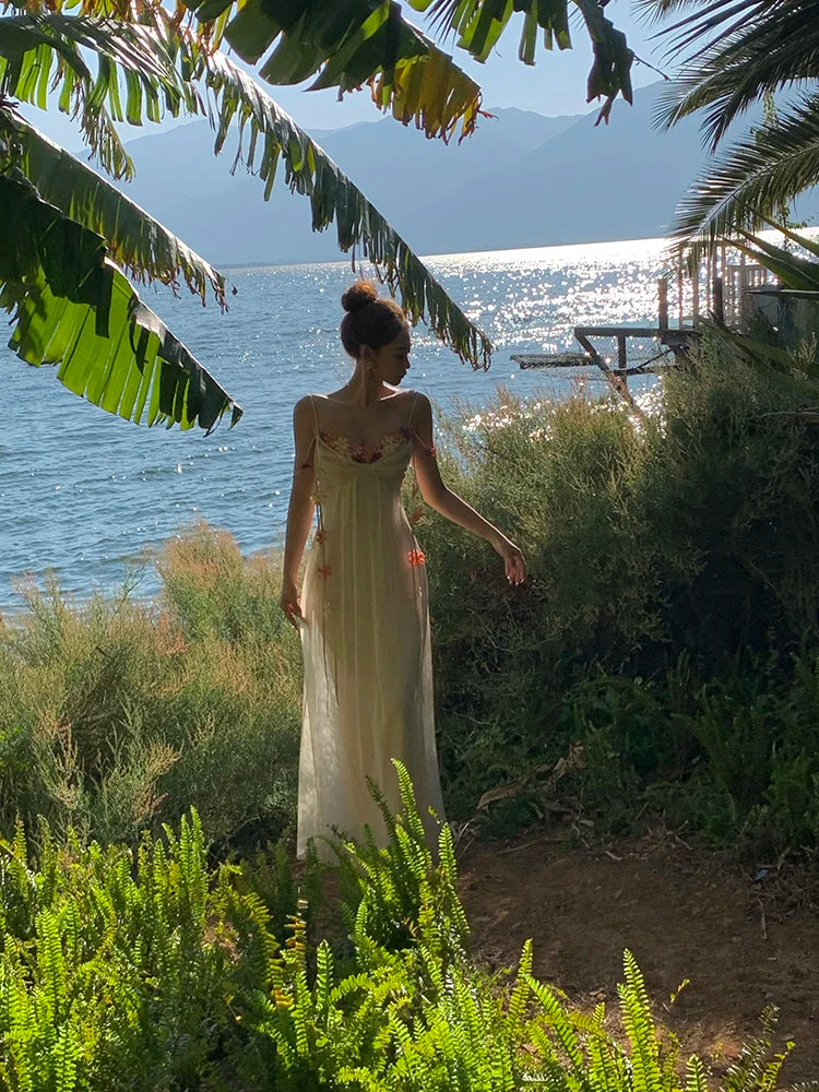 Boho Flower Maxi Dress Spaghetti Strap Beach Party