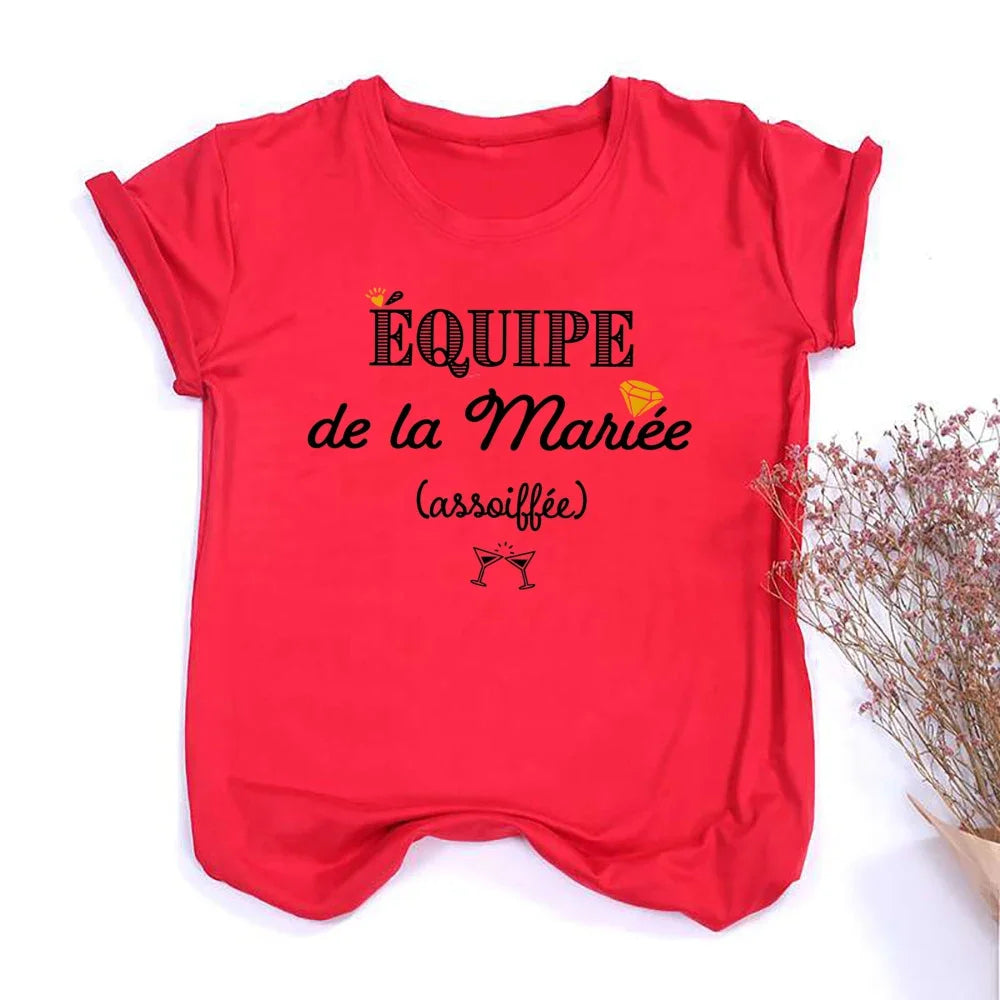 French Printed Team Bride T-Shirt for Bachelorette Party Outfit Short Sleeve Tops
