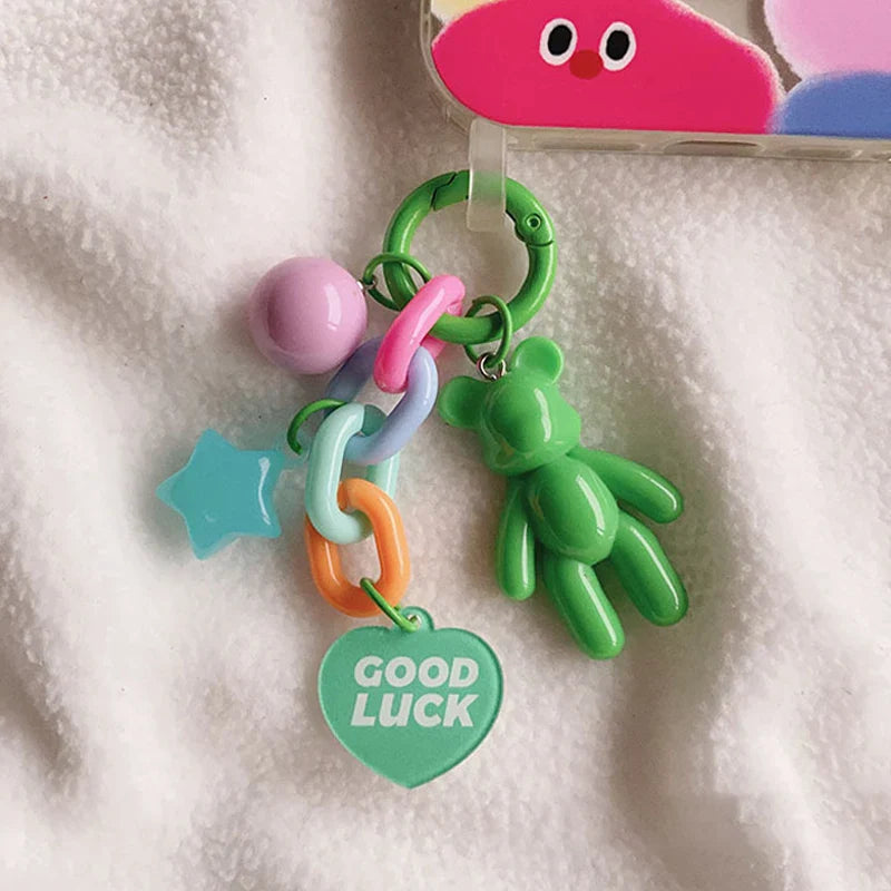 Colorful Bear Keychain Cute Anime Bag Decoration Pendant for Women and Girls