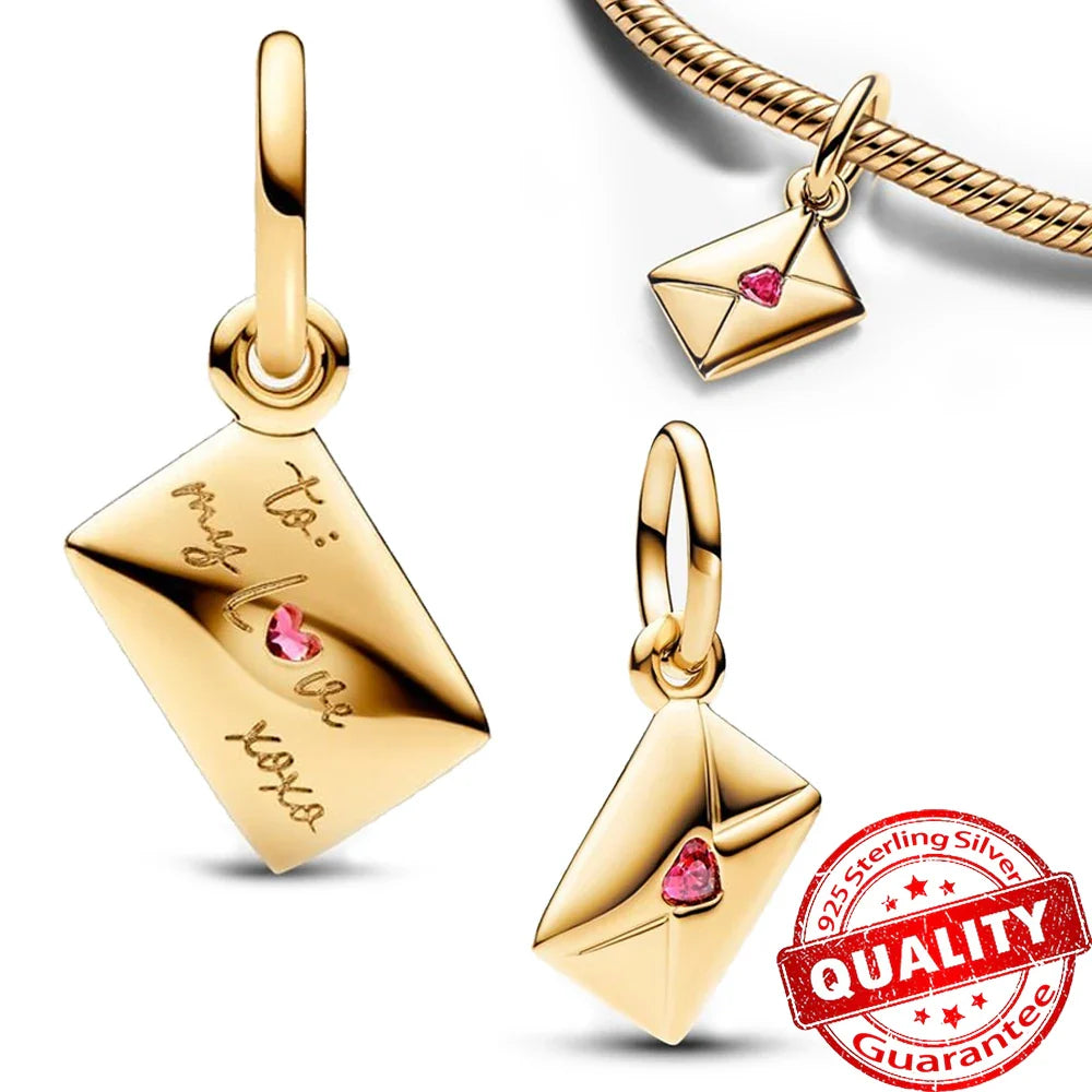 925 Sterling Silver Love Heart Envelope Rose Pendant with Crystal Ball for DIY Bracelet and Necklace Jewelry Gifts