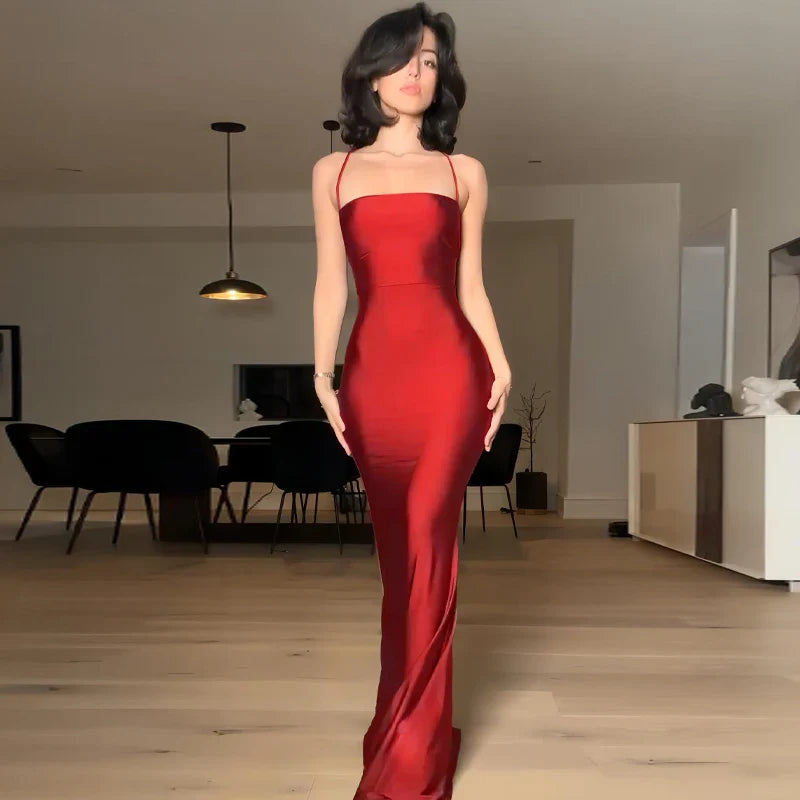 Backless Bandage Maxi Dress Solid Draped Gown for Prom