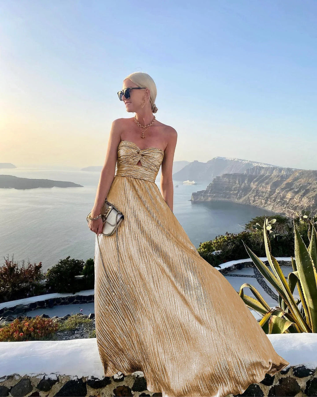 Sexy Chest Wrap Party Dress With Gold Stamping For Women