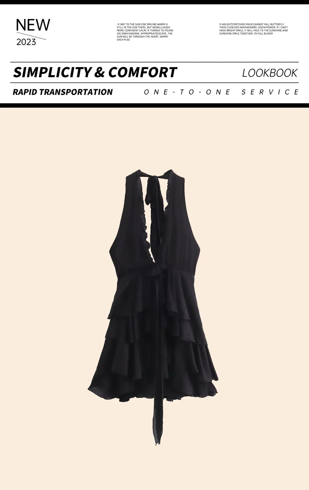 Backless Summer Dress Black Floral Layered V Neckline