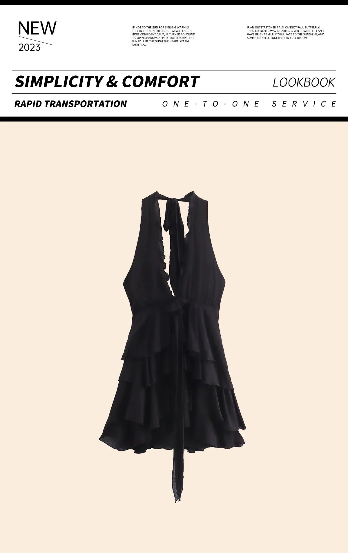 Backless Summer Dress Black Floral Layered V Neckline