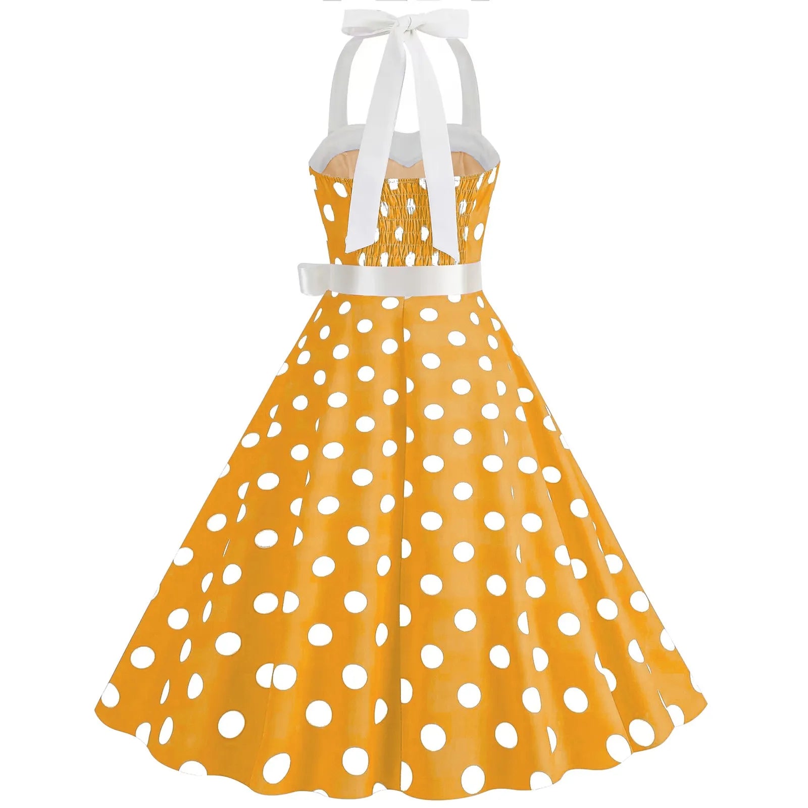 Ladies Vintage Polka Dot Backless Lace Up Swing Dress