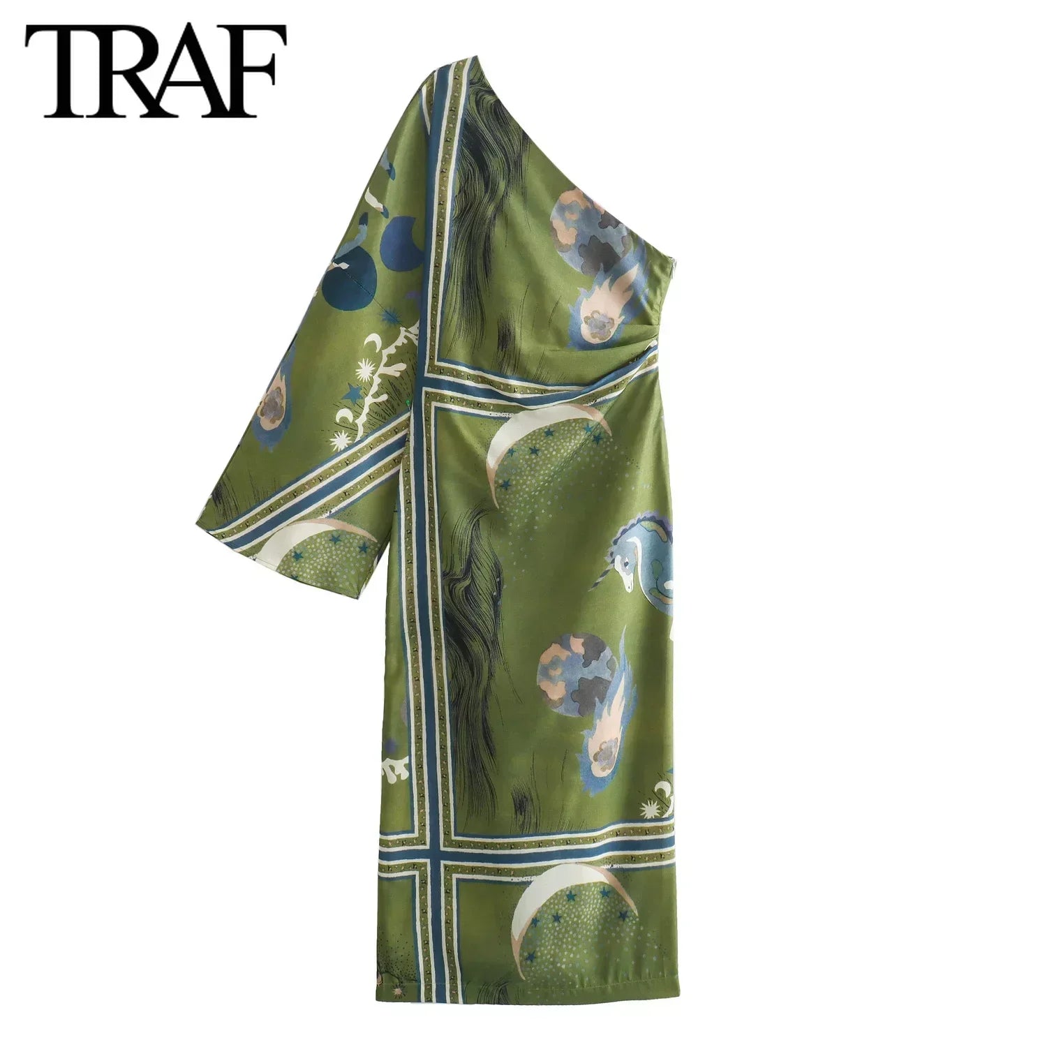 Sexy Long Sleeve Zippered Printed Asymmetric Dress For Women