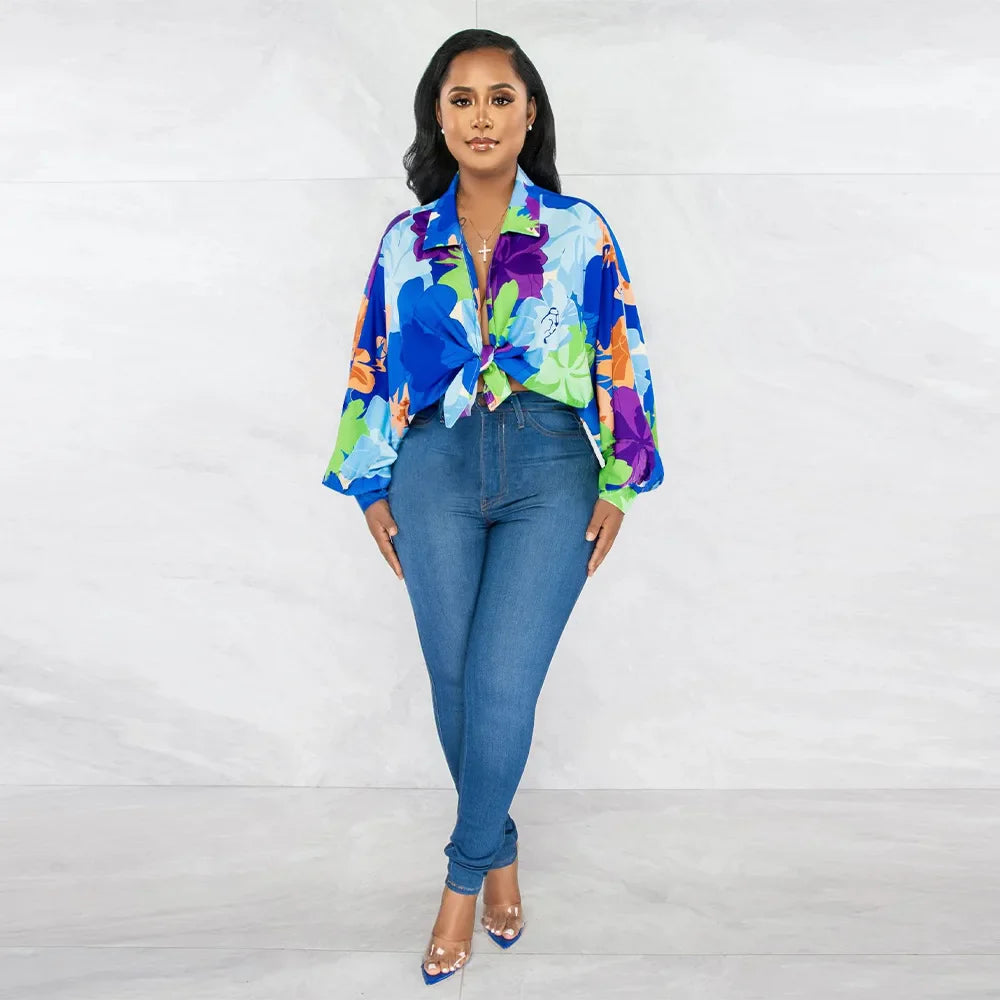 Women's Printed V-Neck Ramie Shirt Loose Bat-Sleeve Summer Top with Belly Cover Age-Reducing Design