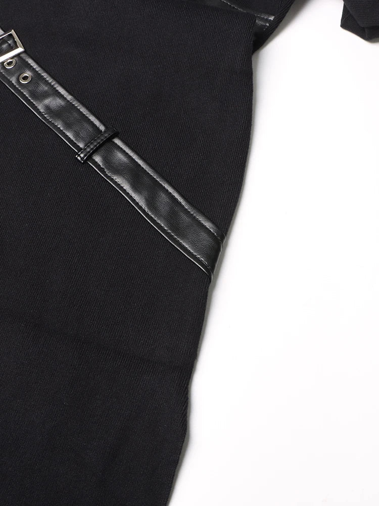 Spliced Belt A Line Dress For Women Stand Collar Sleeve