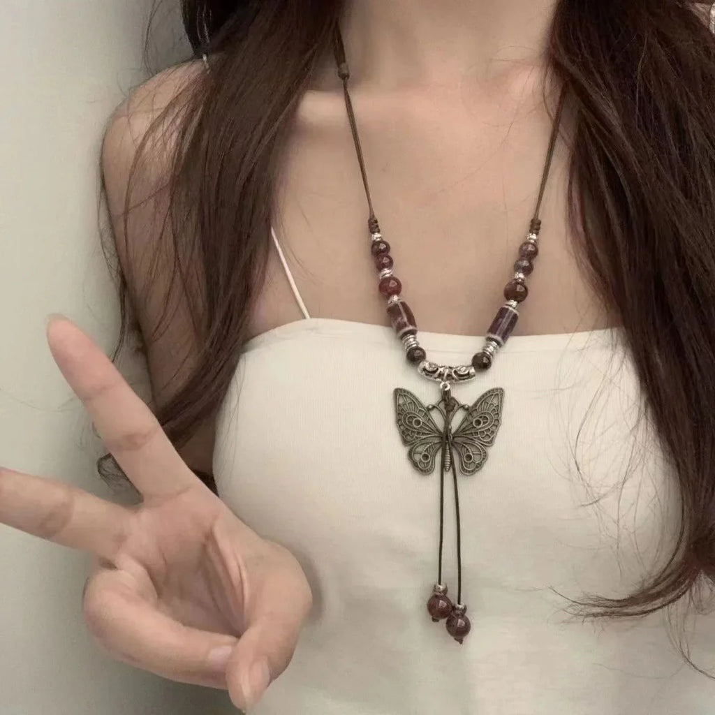 Women's Fashion Black Rose Long Necklace for Travel and Party Accessories