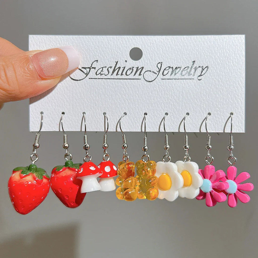 Cute Cartoon Food Fruit Drink Earrings Set for Women Fun Resin Jewelry Gift