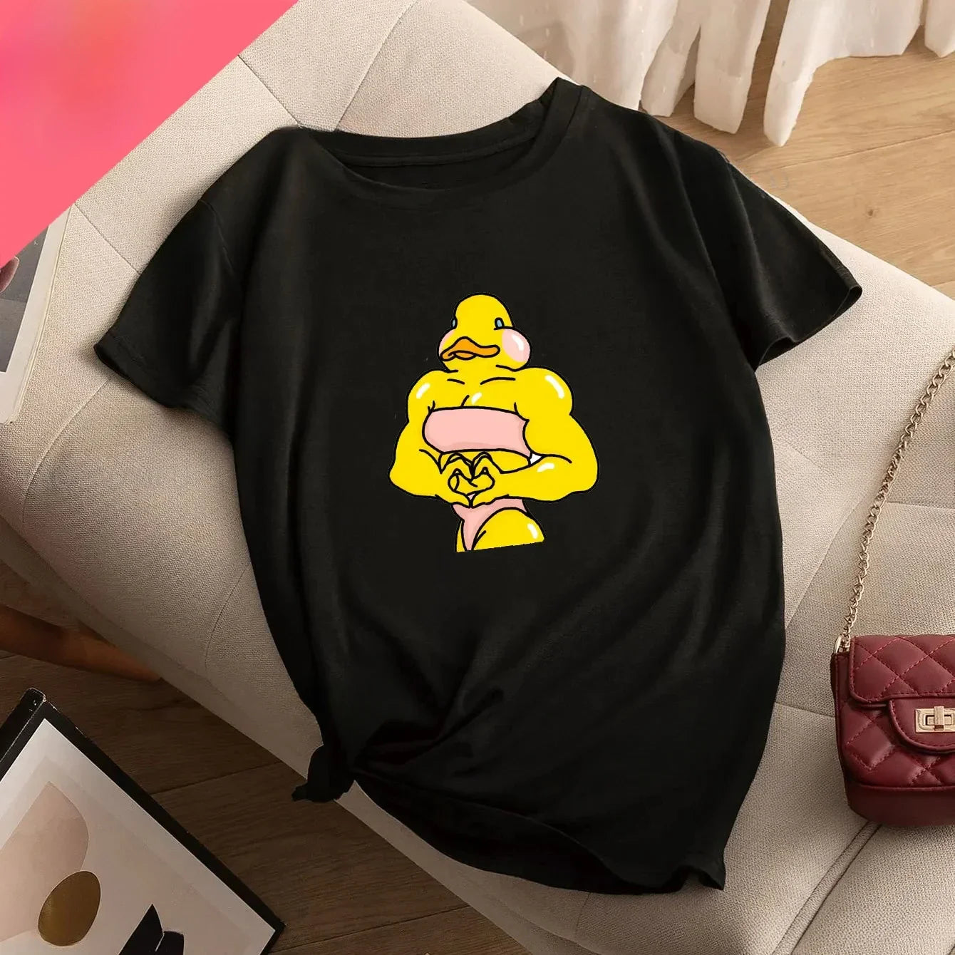 Funny Duck Print Casual Women's Sports T-Shirt Round Neck Short Sleeve Activewear Top