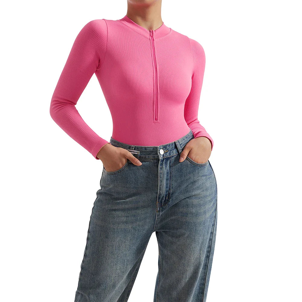 Bodycon Long Sleeve Jumpsuit for Women Zipper Romper Playsuit Fashion Streetwear Autumn Winter Slim Fit Bodysuit