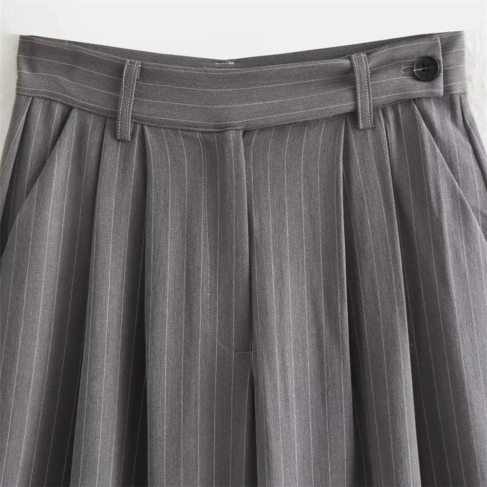 Striped Suit Set For Women With Jacket And Wide Leg Pants