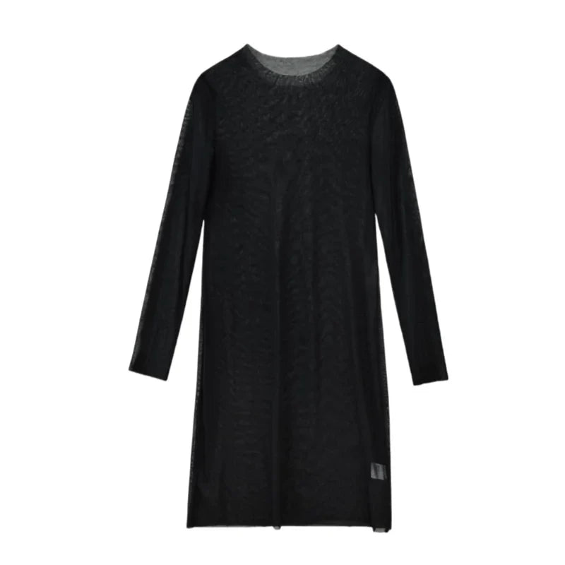 Black Mesh Beach Cover Up Dress For Women See Through