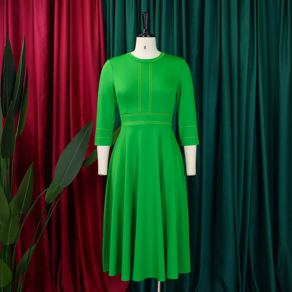 Elegant Party Dress For Women O Neck Pleated A Line Midi