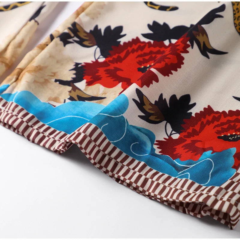 Autumn Women Leopard Print Suit Vintage Single Breasted Wide Leg Pants Set Casual Loose Outfit