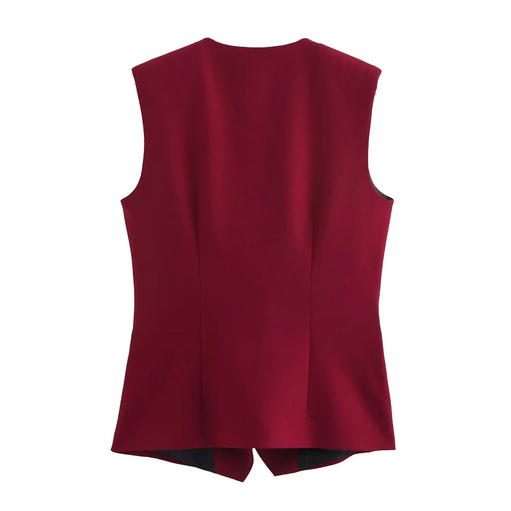 Women's V-neck Sleeveless Tank Top with Pocket and Solid Color Bellbottom Pants Set for Spring Fashion