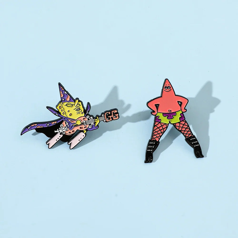 2 Pcs Cartoon Patrick Star Enamel Pin Brooch Set - Funny Anime Metal Badge for Backpack and Clothing Accessories