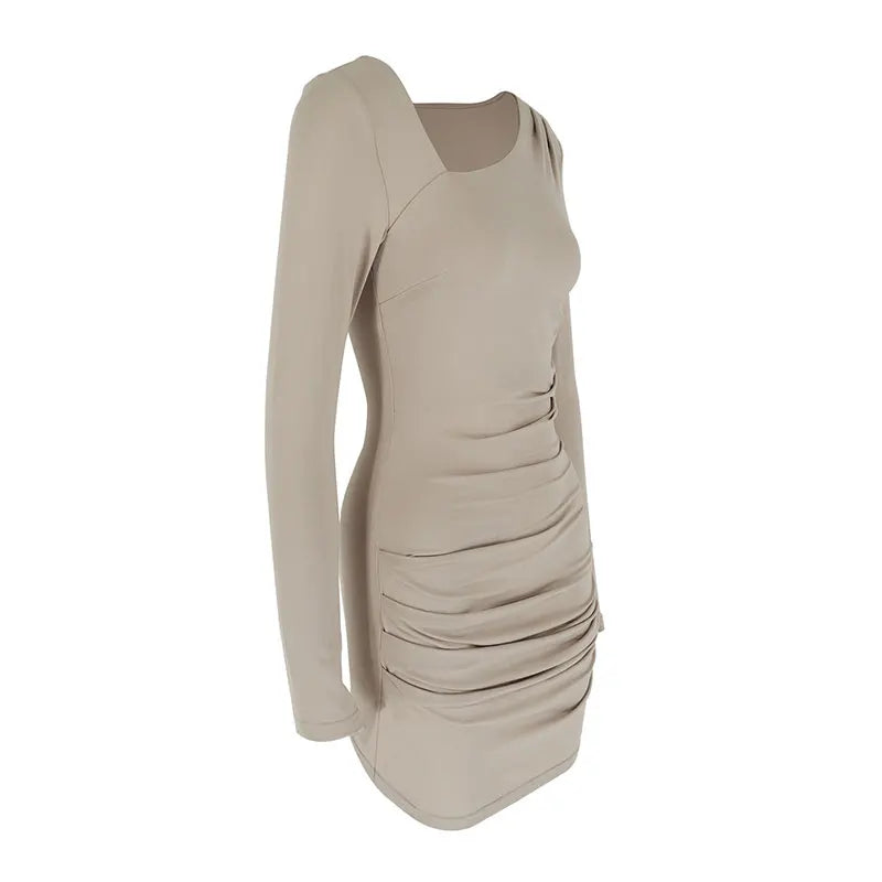 Autumn Womens Knitted Dress With Long Sleeves Collar