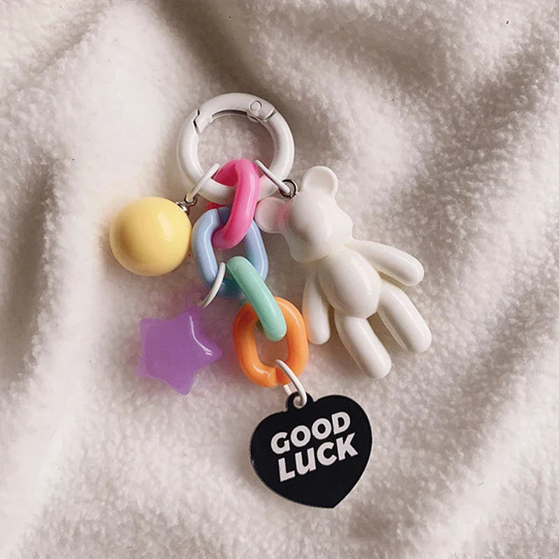 Colorful Bear Keychain Cute Anime Bag Decoration Pendant for Women and Girls