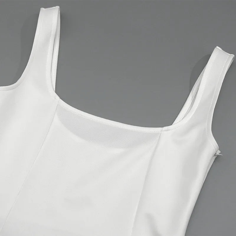 Solid Square Neck Sleeveless Suspender Dress For Women Long