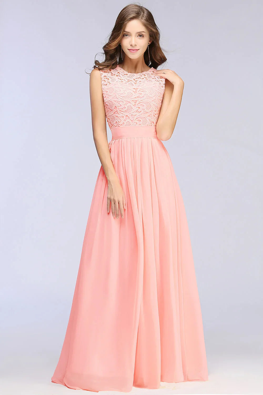 Boho Maxi Dress 3D Floral Lace Chiffon Coral For Women