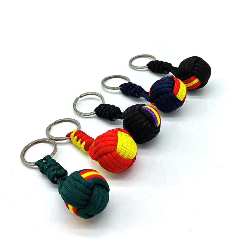 Military Parachute Woven Rope Keychain with Monkey Fist Design for Outdoor Survival and Accessories