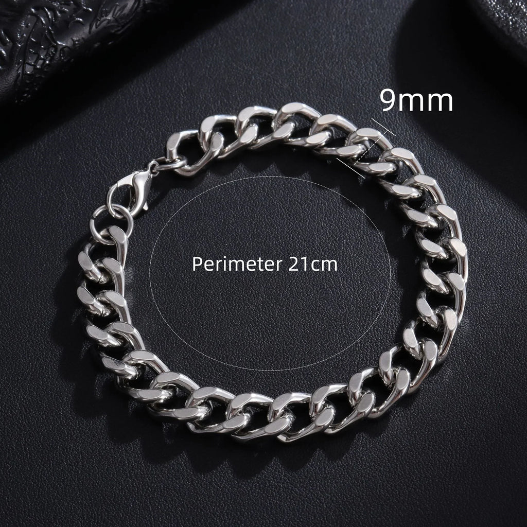 Trendy Cuban Chain Bracelet for Men and Women in Stainless Steel with 3mm 5mm 7mm 9mm Width Options