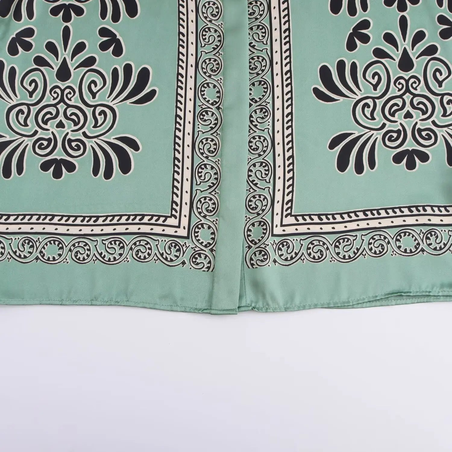 Loose Fit Long Sleeve Silk Satin Printed Shirt and Pants Set for Women