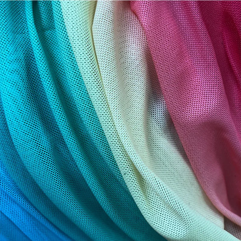 Rainbow Gradient Sheer O Neck Dress For Clubwear Nights