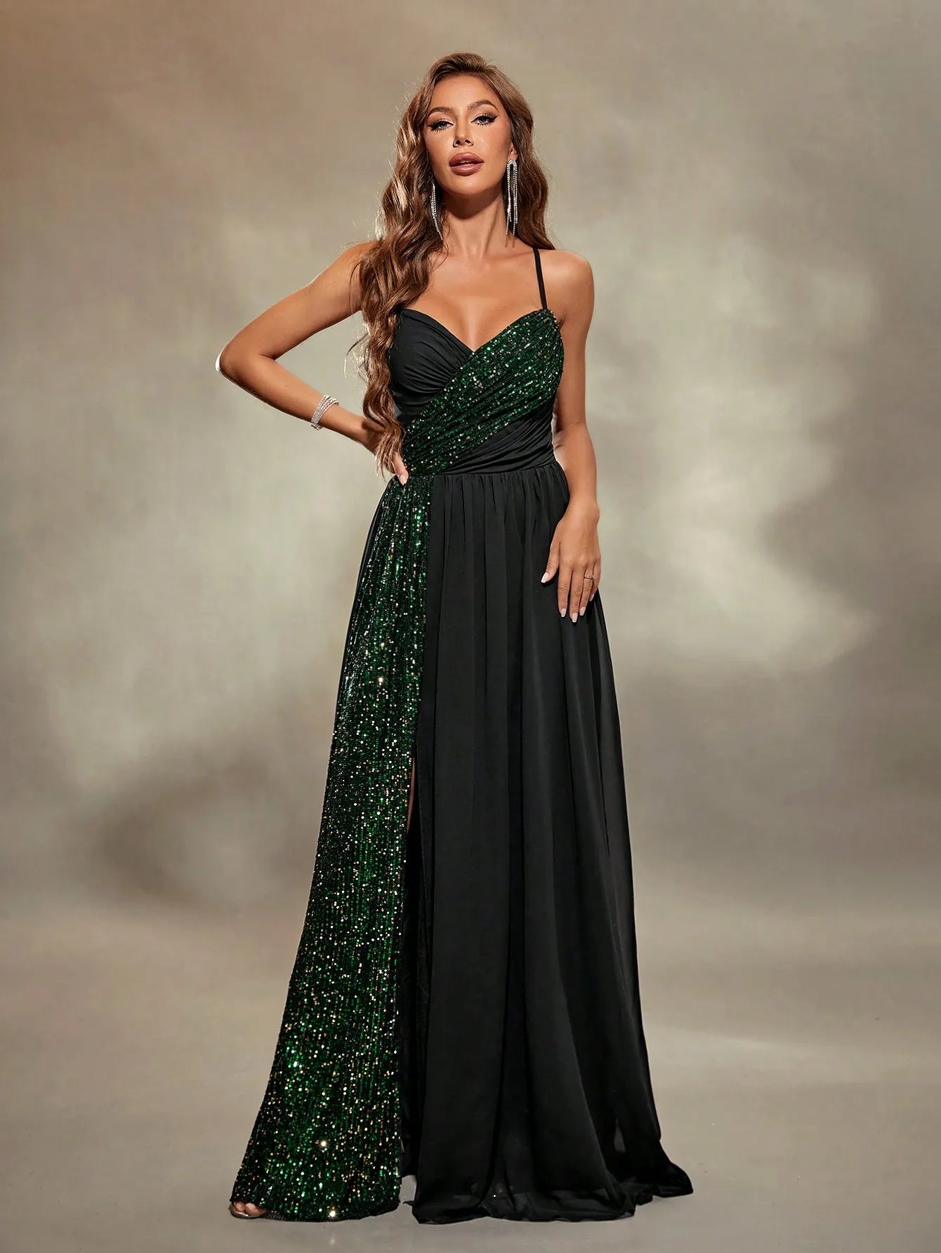 Sweetheart Neckline Sequin Chiffon Ball Gown Evening Gown