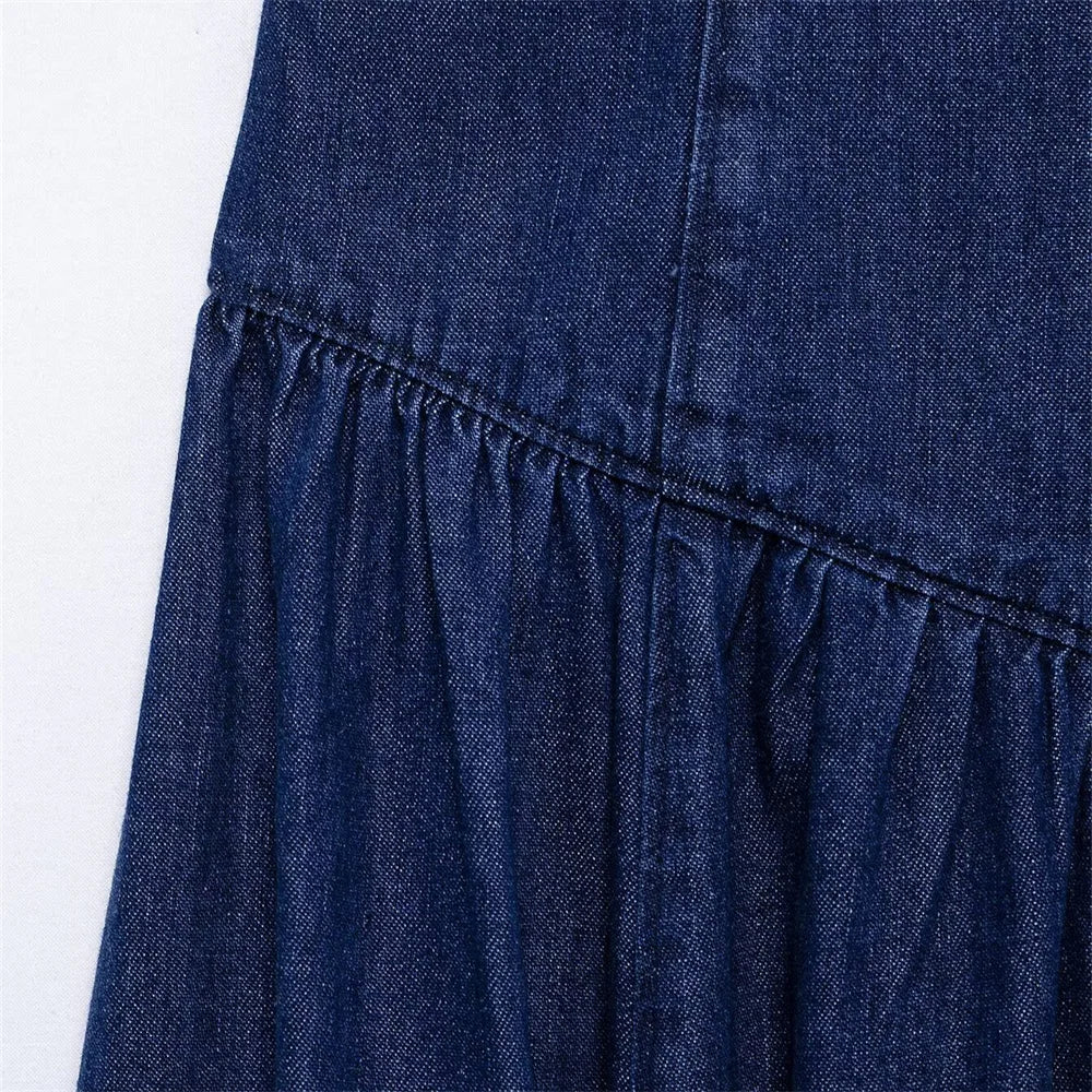 Denim Midi Dress For Women Strapless Backless Zipper Detail