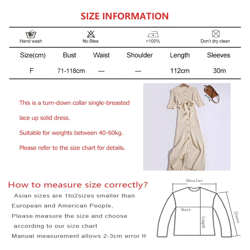 Knitted Cardigan Dress For Women Button Up Short Sleeve