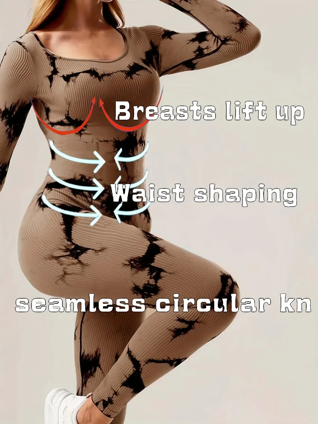 Tie Dye Slim Fit Jumpsuit With Square Neck Long Sleeve