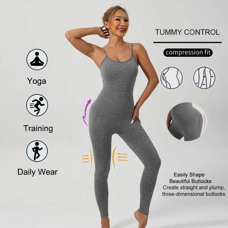 Sport Studio Women's Solid Color Slim Fit Bodysuit Jumpsuit Sexy Unitard with Adjustable Straps Lightweight Breathable Workout Set Activewear
