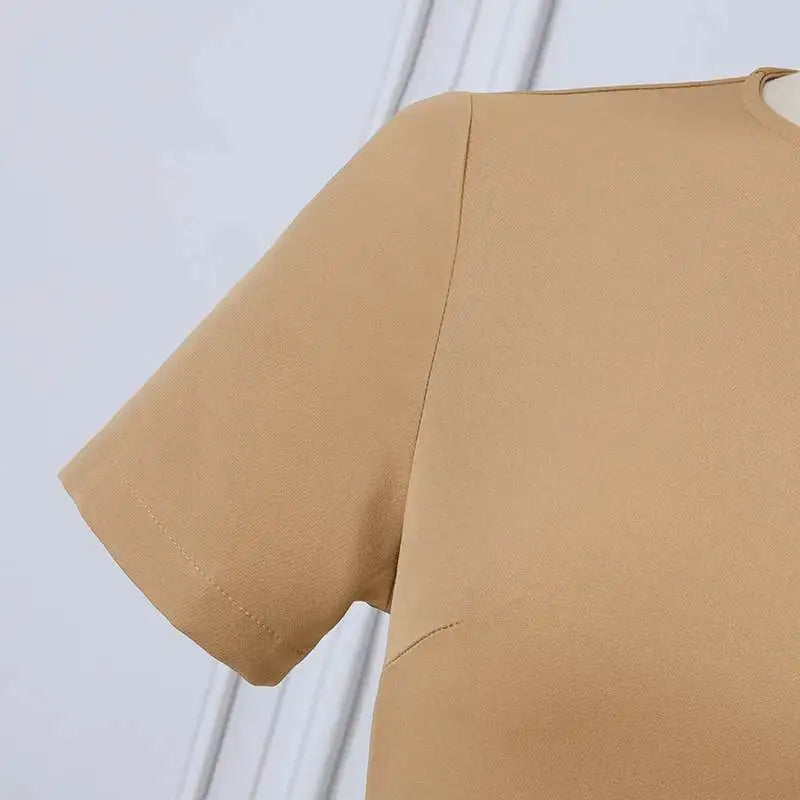 Elegant Women Midi Dress Solid Color Short Sleeve Casual
