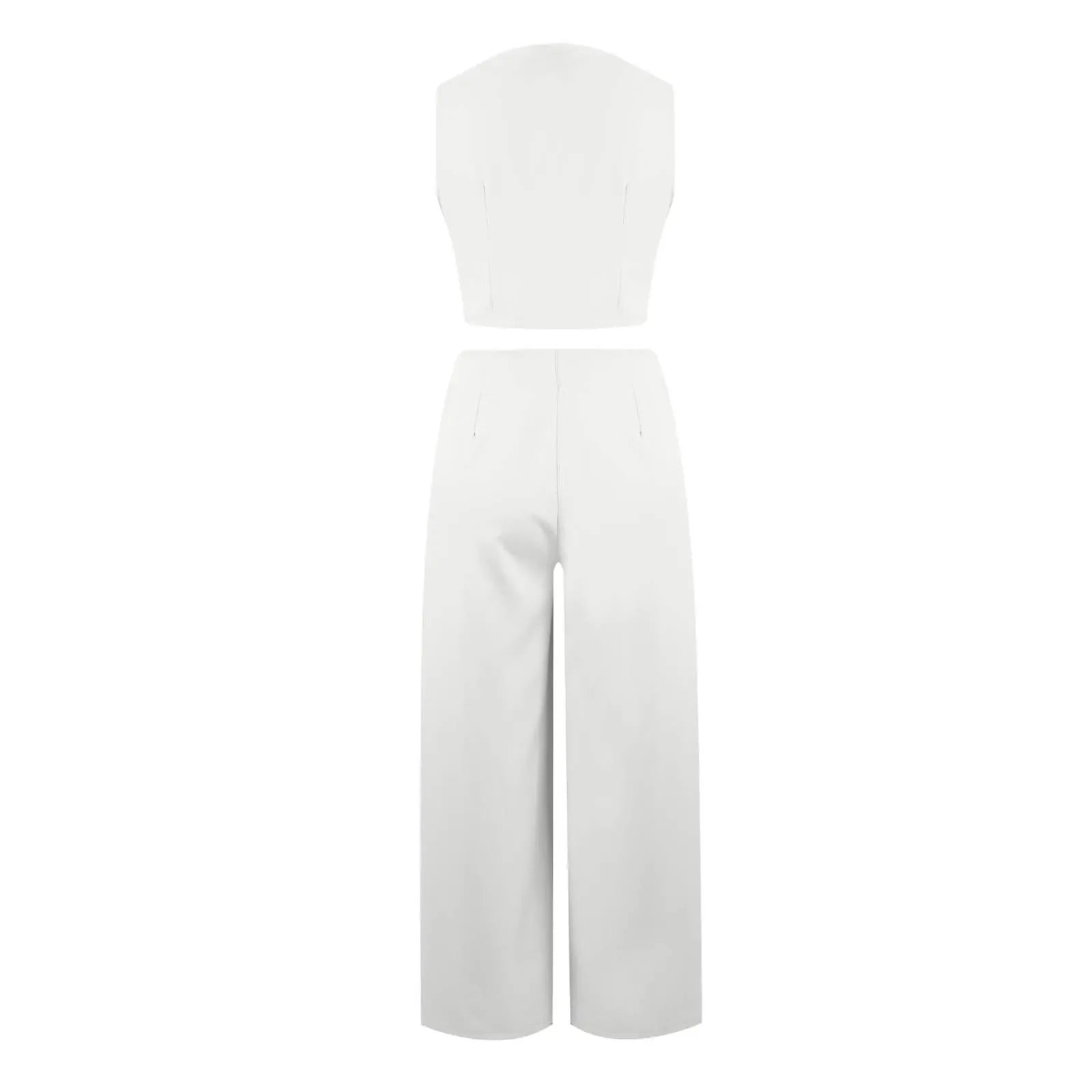 Sleeveless V-Neck Vest and Wide Leg Pants Suit for Women